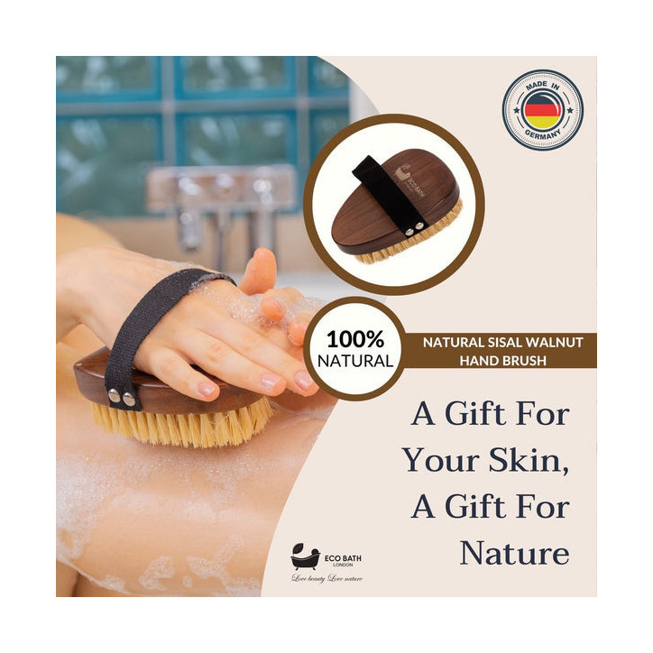 Eco Bath London | Πολυτελής βούρτσα Xειρός από Καρυδιά & Σκληρή Τρίχα Σιζάλ